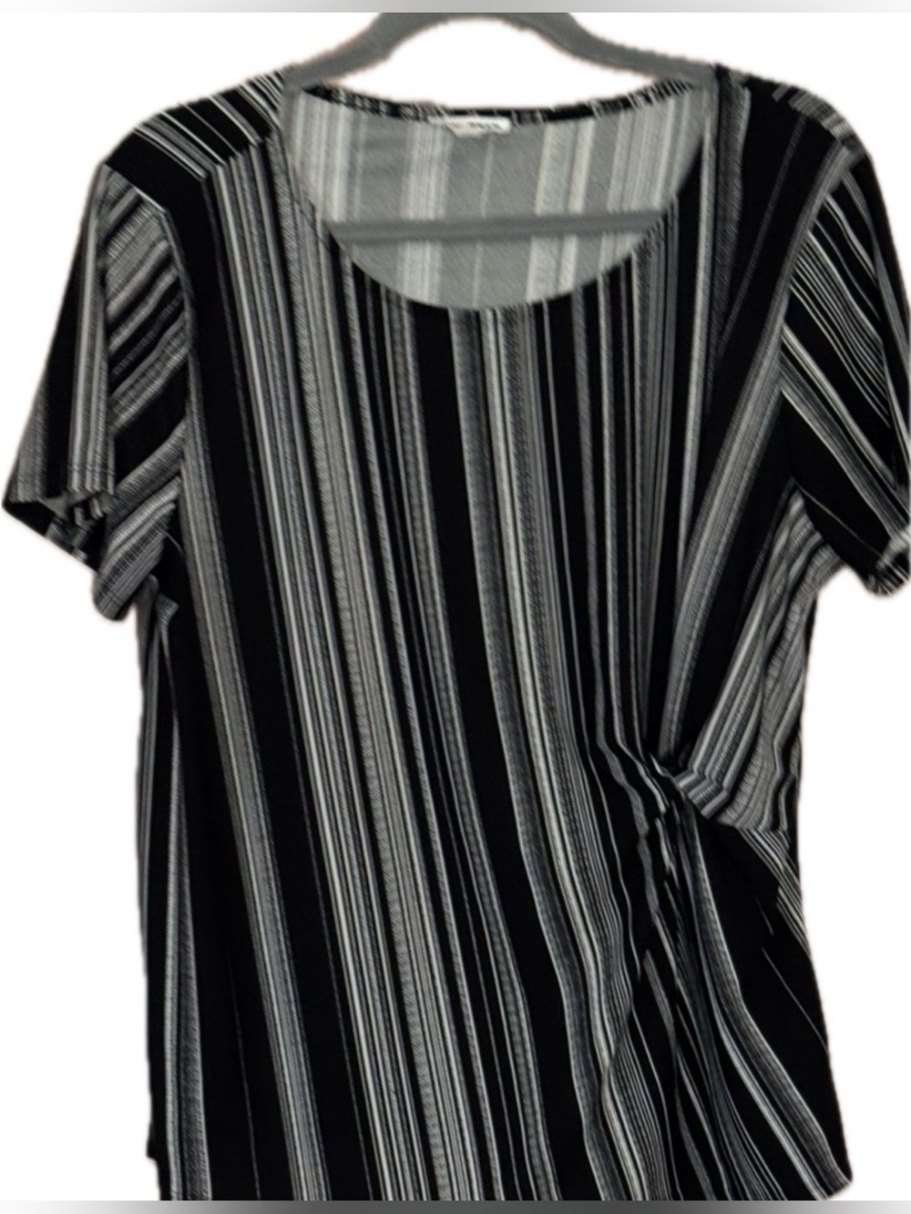 Lily Star Striped Blouse | XL | Black & White | Ruched Side & Front Tie Detail